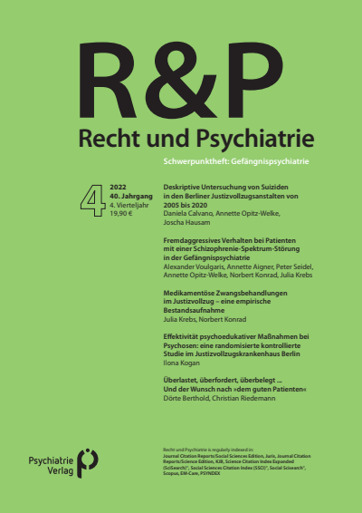 Cover of Volume: Recht & Psychiatrie Volume 40 (2022), Edition 4