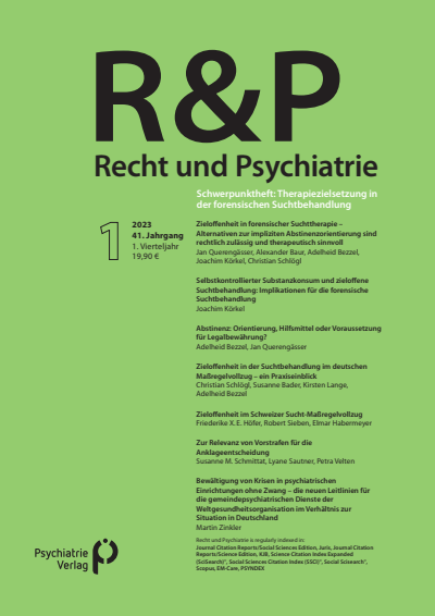Cover der Ausgabe: Recht & Psychiatrie Jahrgang 41 (2023), Heft 1
