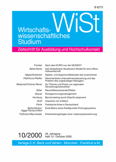 Cover der Ausgabe: WiSt - Wirtschaftswissenschaftliches Studium Jahrgang 29 (2000), Heft 10