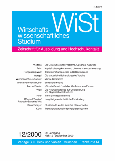 Cover der Ausgabe: WiSt - Wirtschaftswissenschaftliches Studium Jahrgang 29 (2000), Heft 12