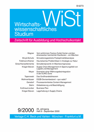 Cover der Ausgabe: WiSt - Wirtschaftswissenschaftliches Studium Jahrgang 29 (2000), Heft 9