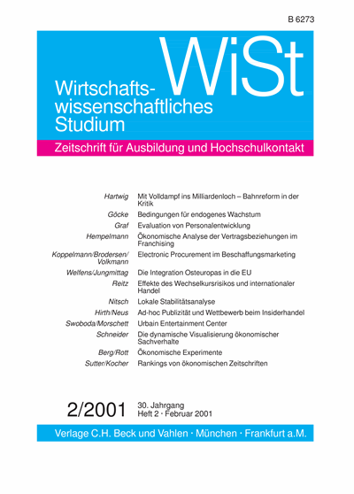 Cover der Ausgabe: WiSt - Wirtschaftswissenschaftliches Studium Jahrgang 30 (2001), Heft 2