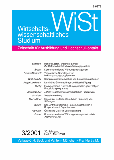 Cover der Ausgabe: WiSt - Wirtschaftswissenschaftliches Studium Jahrgang 30 (2001), Heft 3