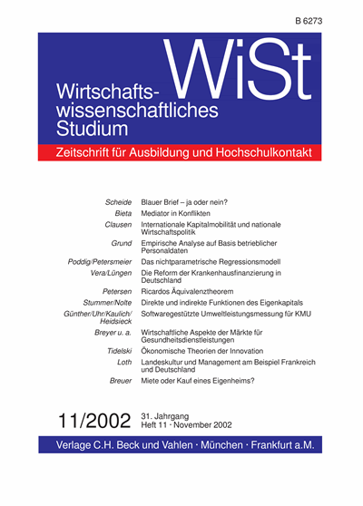 Cover der Ausgabe: WiSt - Wirtschaftswissenschaftliches Studium Jahrgang 31 (2002), Heft 11