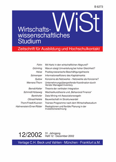 Cover der Ausgabe: WiSt - Wirtschaftswissenschaftliches Studium Jahrgang 31 (2002), Heft 12