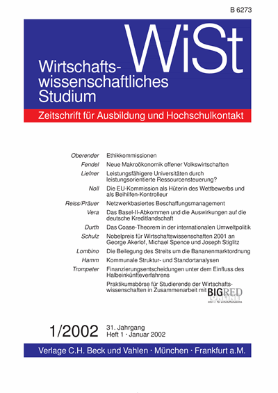 Cover der Ausgabe: WiSt - Wirtschaftswissenschaftliches Studium Jahrgang 31 (2002), Heft 1