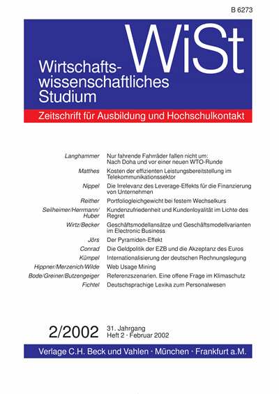 Cover der Ausgabe: WiSt - Wirtschaftswissenschaftliches Studium Jahrgang 31 (2002), Heft 2