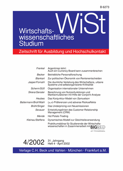 Cover der Ausgabe: WiSt - Wirtschaftswissenschaftliches Studium Jahrgang 31 (2002), Heft 4