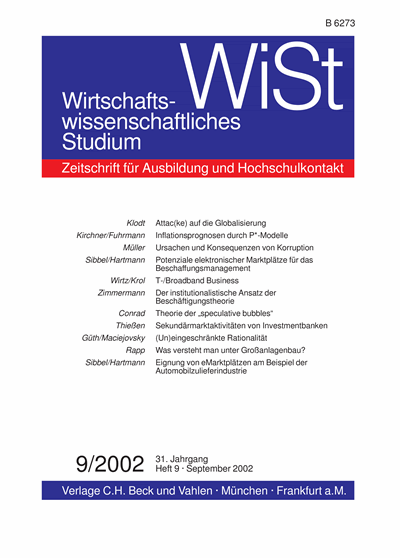Cover der Ausgabe: WiSt - Wirtschaftswissenschaftliches Studium Jahrgang 31 (2002), Heft 9
