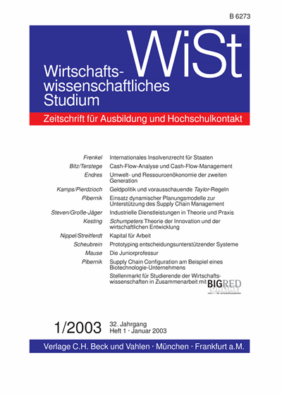 Cover der Ausgabe: WiSt - Wirtschaftswissenschaftliches Studium Jahrgang 32 (2003), Heft 1