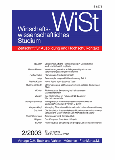 Cover der Ausgabe: WiSt - Wirtschaftswissenschaftliches Studium Jahrgang 32 (2003), Heft 2
