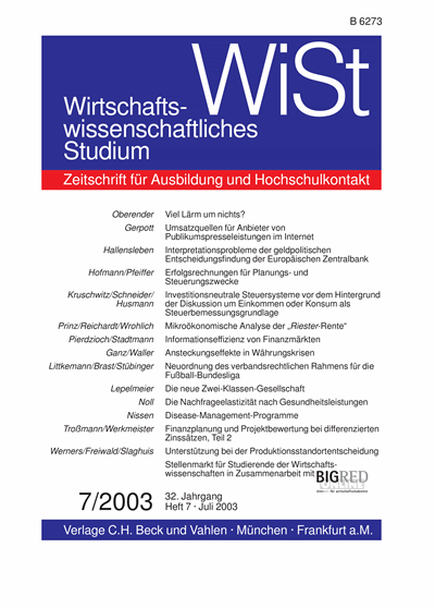 Cover der Ausgabe: WiSt - Wirtschaftswissenschaftliches Studium Jahrgang 32 (2003), Heft 7
