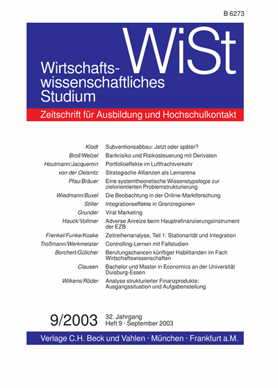 Cover der Ausgabe: WiSt - Wirtschaftswissenschaftliches Studium Jahrgang 32 (2003), Heft 9