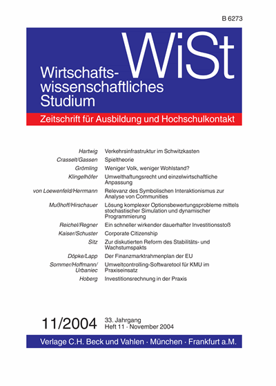 Cover der Ausgabe: WiSt - Wirtschaftswissenschaftliches Studium Jahrgang 33 (2004), Heft 11