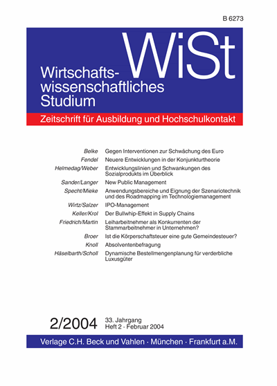 Cover der Ausgabe: WiSt - Wirtschaftswissenschaftliches Studium Jahrgang 33 (2004), Heft 2