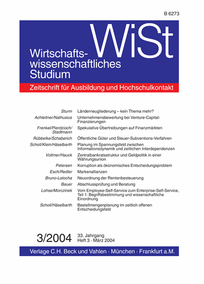 Cover der Ausgabe: WiSt - Wirtschaftswissenschaftliches Studium Jahrgang 33 (2004), Heft 3