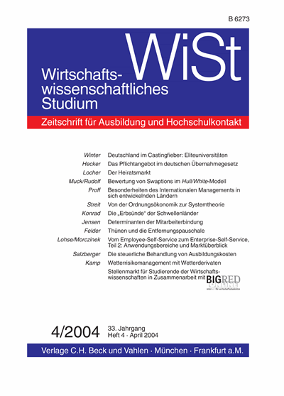 Cover der Ausgabe: WiSt - Wirtschaftswissenschaftliches Studium Jahrgang 33 (2004), Heft 4