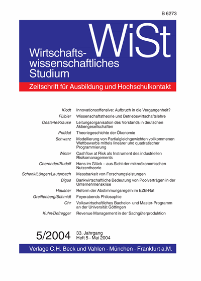 Cover der Ausgabe: WiSt - Wirtschaftswissenschaftliches Studium Jahrgang 33 (2004), Heft 5