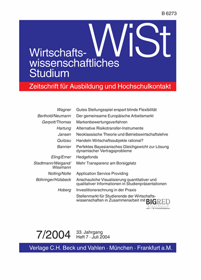 Cover der Ausgabe: WiSt - Wirtschaftswissenschaftliches Studium Jahrgang 33 (2004), Heft 7