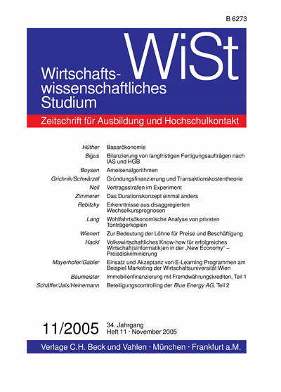 Cover der Ausgabe: WiSt - Wirtschaftswissenschaftliches Studium Jahrgang 34 (2005), Heft 11