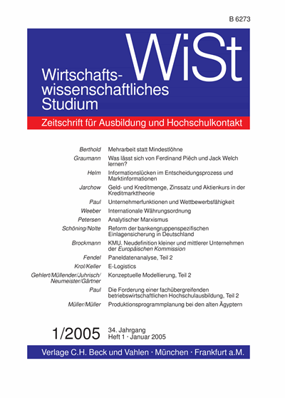 Cover der Ausgabe: WiSt - Wirtschaftswissenschaftliches Studium Jahrgang 34 (2005), Heft 1