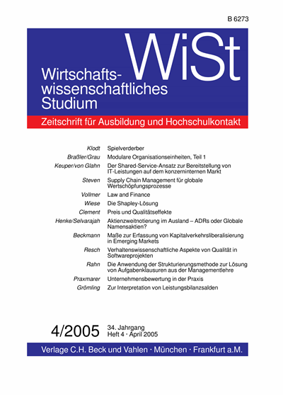 Cover der Ausgabe: WiSt - Wirtschaftswissenschaftliches Studium Jahrgang 34 (2005), Heft 4