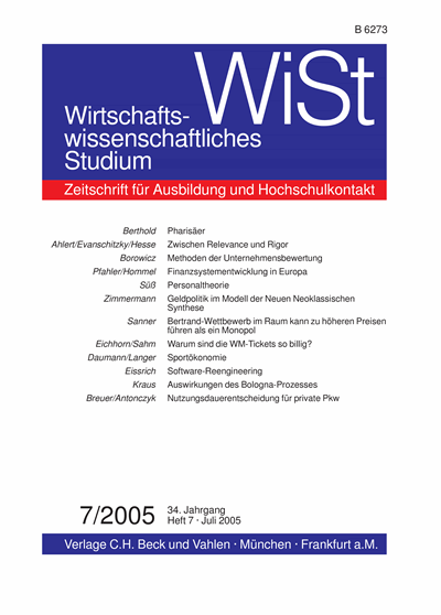 Cover der Ausgabe: WiSt - Wirtschaftswissenschaftliches Studium Jahrgang 34 (2005), Heft 7