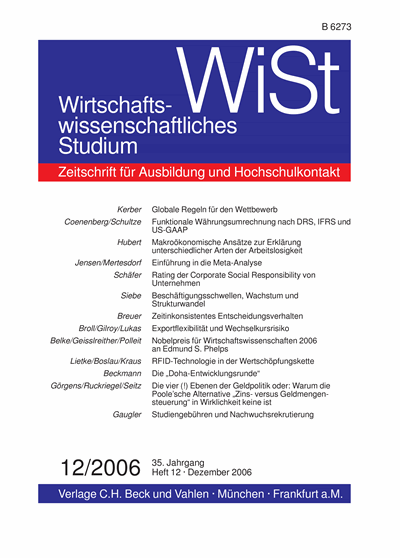 Cover der Ausgabe: WiSt - Wirtschaftswissenschaftliches Studium Jahrgang 35 (2006), Heft 12