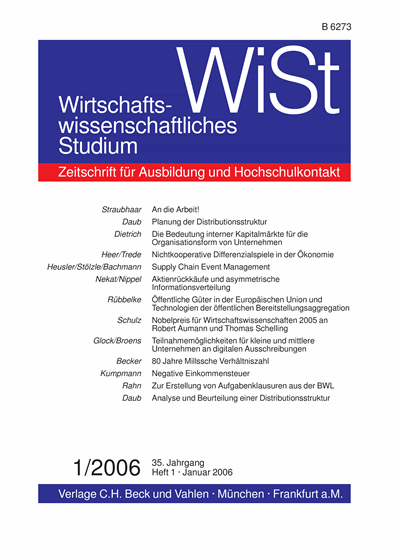 Cover der Ausgabe: WiSt - Wirtschaftswissenschaftliches Studium Jahrgang 35 (2006), Heft 1