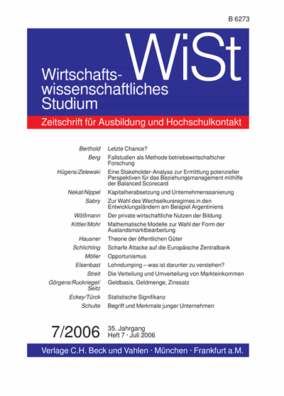 Cover der Ausgabe: WiSt - Wirtschaftswissenschaftliches Studium Jahrgang 35 (2006), Heft 7