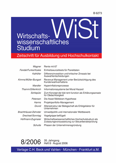 Cover der Ausgabe: WiSt - Wirtschaftswissenschaftliches Studium Jahrgang 35 (2006), Heft 8