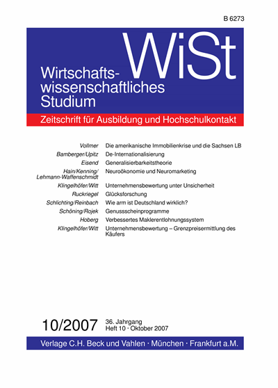 Cover der Ausgabe: WiSt - Wirtschaftswissenschaftliches Studium Jahrgang 36 (2007), Heft 10