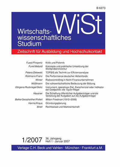 Cover der Ausgabe: WiSt - Wirtschaftswissenschaftliches Studium Jahrgang 36 (2007), Heft 1