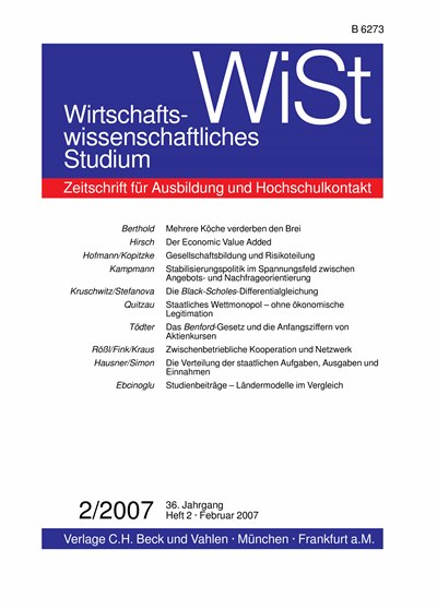 Cover der Ausgabe: WiSt - Wirtschaftswissenschaftliches Studium Jahrgang 36 (2007), Heft 2