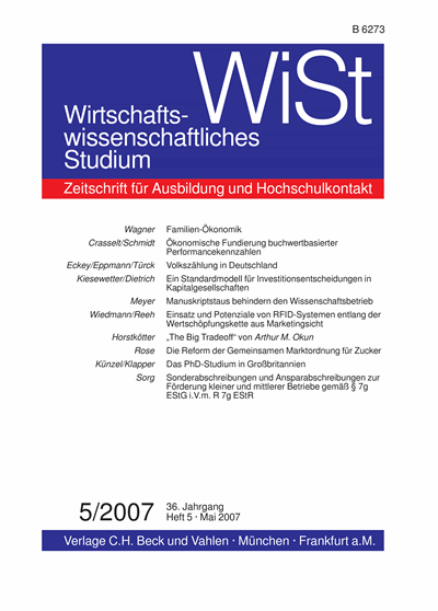 Cover der Ausgabe: WiSt - Wirtschaftswissenschaftliches Studium Jahrgang 36 (2007), Heft 5