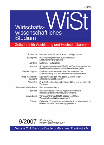 Cover der Ausgabe: WiSt - Wirtschaftswissenschaftliches Studium Jahrgang 36 (2007), Heft 9