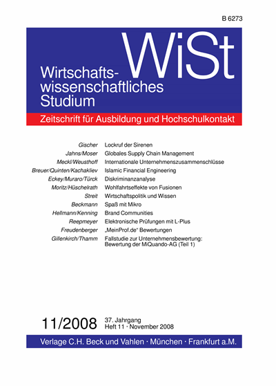 Cover der Ausgabe: WiSt - Wirtschaftswissenschaftliches Studium Jahrgang 37 (2008), Heft 11