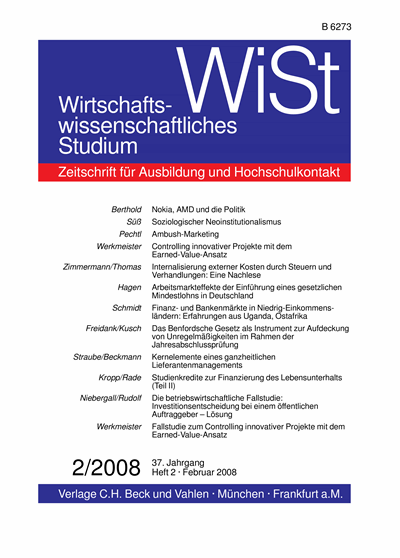 Cover der Ausgabe: WiSt - Wirtschaftswissenschaftliches Studium Jahrgang 37 (2008), Heft 2