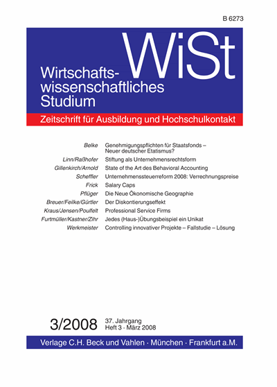 Cover der Ausgabe: WiSt - Wirtschaftswissenschaftliches Studium Jahrgang 37 (2008), Heft 3