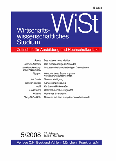 Cover der Ausgabe: WiSt - Wirtschaftswissenschaftliches Studium Jahrgang 37 (2008), Heft 5