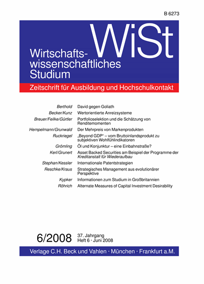 Cover der Ausgabe: WiSt - Wirtschaftswissenschaftliches Studium Jahrgang 37 (2008), Heft 6