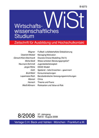 Cover der Ausgabe: WiSt - Wirtschaftswissenschaftliches Studium Jahrgang 37 (2008), Heft 8