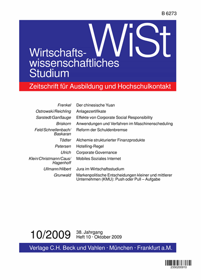 Cover der Ausgabe: WiSt - Wirtschaftswissenschaftliches Studium Jahrgang 38 (2009), Heft 10