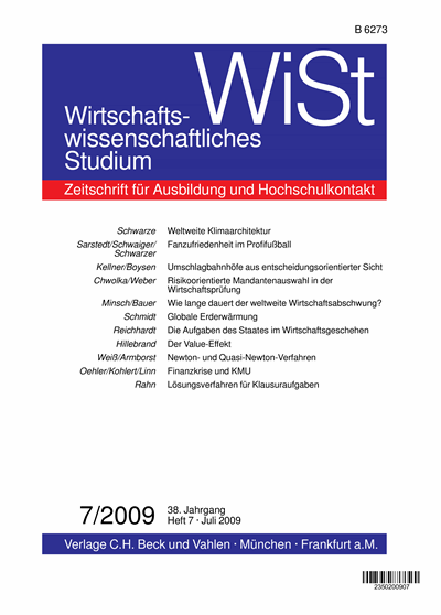 Cover der Ausgabe: WiSt - Wirtschaftswissenschaftliches Studium Jahrgang 38 (2009), Heft 7
