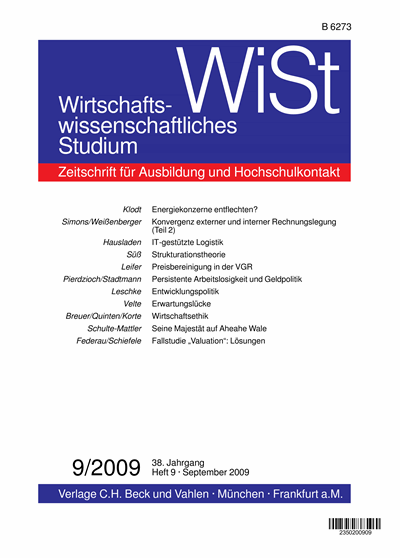 Cover der Ausgabe: WiSt - Wirtschaftswissenschaftliches Studium Jahrgang 38 (2009), Heft 9