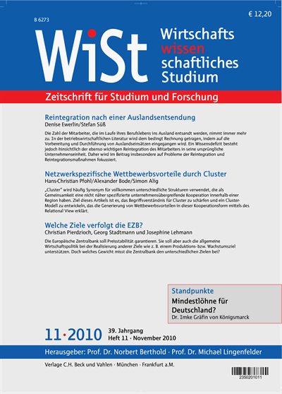 Cover der Ausgabe: WiSt - Wirtschaftswissenschaftliches Studium Jahrgang 39 (2010), Heft 11