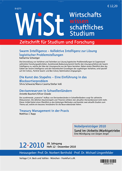 Cover der Ausgabe: WiSt - Wirtschaftswissenschaftliches Studium Jahrgang 39 (2010), Heft 12