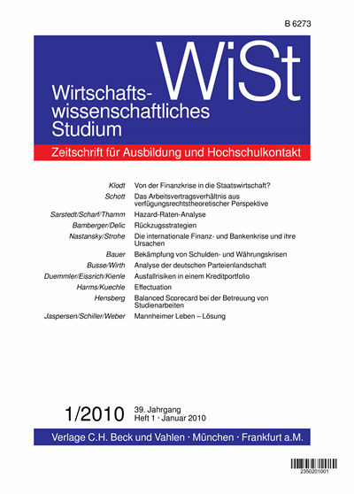 Cover der Ausgabe: WiSt - Wirtschaftswissenschaftliches Studium Jahrgang 39 (2010), Heft 1