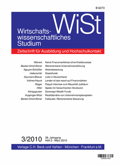 Cover der Ausgabe: WiSt - Wirtschaftswissenschaftliches Studium Jahrgang 39 (2010), Heft 3