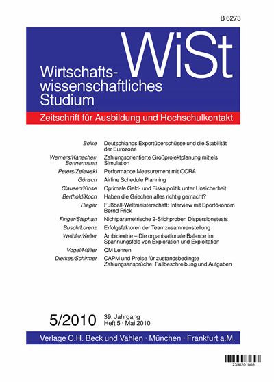 Cover der Ausgabe: WiSt - Wirtschaftswissenschaftliches Studium Jahrgang 39 (2010), Heft 5